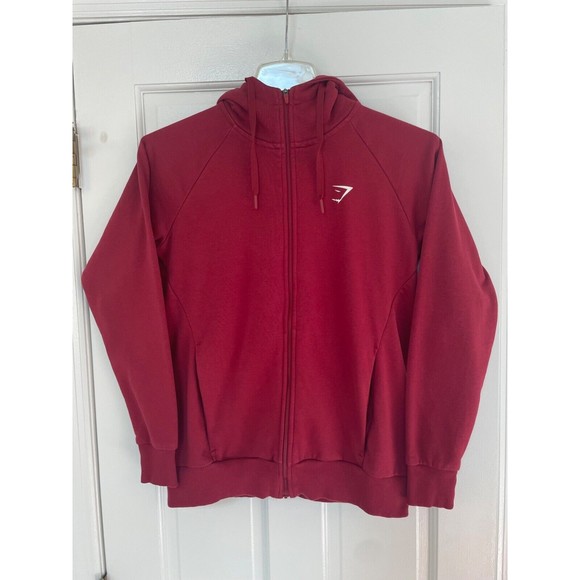 Men’s Gymshark Zip Up Red Hoodie Jacket Size Small Pockets Logo Training - Picture 1 of 4